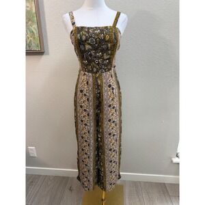 Blue Rain Womens Floral Paisley Wide Leg Jumpsuit Olive Mustard Small